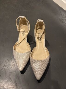 LK Bennett Metallic Silver Pointed Toe Ankle-Strap Wedge Heels